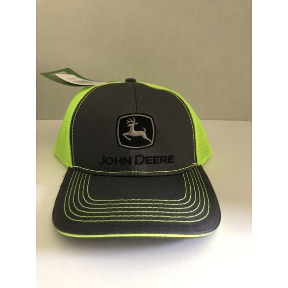 Snap-Back Other - John Deere Trucker Hat Gray/ Bright Yellow Mesh OSFA SnapBack Embroidered